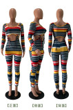 New color striped threaded long sleeve two-piece womens suit M9011