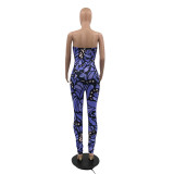 Sexy temperament tube top strapless sleeveless color printed jumpsuit womens clothing M9040