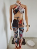 2021 summer new style sleeveless strap sexy hollow positioning printing suit FF1089
