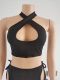 Women's sexy hollow halter neck strap two-piece suit nightclub two-piece suit FFT1091