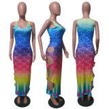 Casual sexy gradient three-color V-neck dress TH213