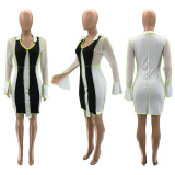 Digital positioning printing stitching mesh sexy dress women SZ9097
