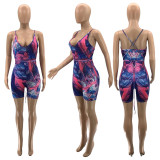 Digital positioning printing V-neck halter sexy jumpsuit women SZ9099