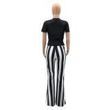 Letter stripe positioning sexy bow-knot flared pants 2-piece female SZ9071