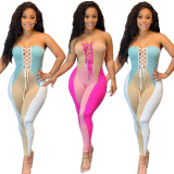 Digital Positioning Printed Wrapped Chest Drawstring Sexy Jumpsuit SZ9054
