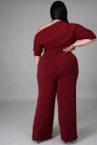 Solid color slanted shoulder lace casual wide-leg pants QJ5282
