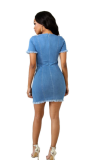 Fashionable fit denim dress, short sleeve fringe skirt LY003A