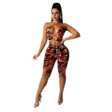 Sexy fashion 2-piece suit with tiger pattern wrapped chest and shoulder drawstring SZ8070