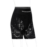 Summer new women's sexy lace stitching breathable printing casual shorts P134731K
