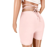 Sexy solid color pleated pleated strap casual sports pants GL6377