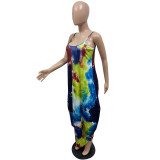 Tie-dye printed loose sling dress long skirt GH037