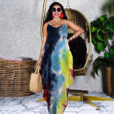 Tie-dye printed loose sling dress long skirt GH037