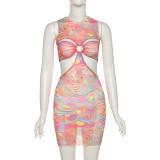 Fashion sexy mesh see-through fake two-piece slim dress K21D02140