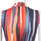 New tie-dye printed sleeveless round collar sexy tight trousers jumpsuit K21JP228