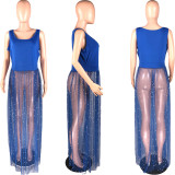 Net Yarn Beads Large Size 5XL Fashion Loose Dress Q7016