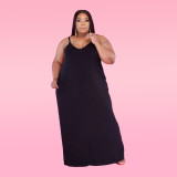 Solid color sling plus size 5X fashion loose mopping skirt dress Q77208