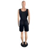 Large size sleeveless vest round neck solid color sports two-piece suit TC075