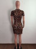 Leopard print sexy fashion mini dress with zipper opening A3276