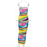 Fashion printed one-line tube top slim dress D144954K
