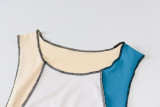 Stitched round neck slit contrast color sleeveless midi skirt D144944K