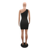 Fashion bag hip Europe and the United States oblique shoulder one-shoulder tube top Slim threaded dress Y7018