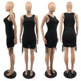 Round neck sleeveless pleated dress solid color stretch slim skirt women's nightclub W8230-1