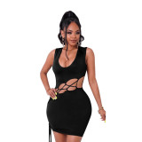 V-neck strapless sexy dress with breasts and umbilical strap hollow sexy dress PH1221