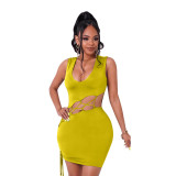 V-neck strapless sexy dress with breasts and umbilical strap hollow sexy dress PH1221