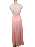 Solid color sexy open back long dress with wooden ears L0172
