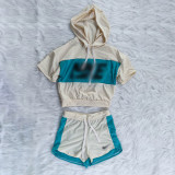 Color block stitching sexy sports suit showing belly button BN7187