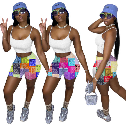 Patchwork printed casual cycling shorts and tights F144