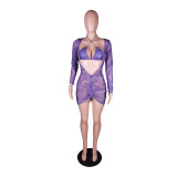 Sexy fashion mesh printed dress with bra drawstring YZ1274