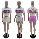 Color block stitching sexy sports suit showing belly button BN7187