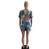 Fashion tie-dye letter printing casual sports short sleeve two-piece suit Z60030