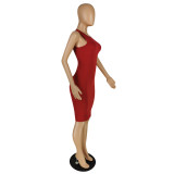 Pure color high elastic casual fashion sleeveless dress B754