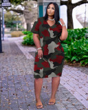 Sexy loose camouflage print V-neck casual dress TK6159