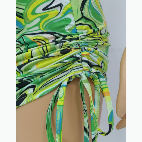 Sexy abstract print short skirt tie-up vest 2-piece set FFD1119