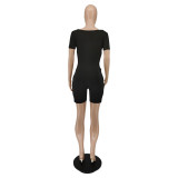 Summer fashion ring side hollow black short-sleeved jumpsuit BC3026