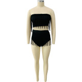Fringed tube top swimsuit style two-piece suit LY034