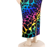 Leopard Printed Vest Slit Skirt AP7021