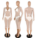 Polka dot bikini net gauze three-piece suit B753