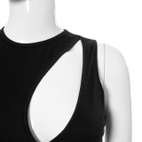 Round neck sleeveless hollow navel exposed fake two-piece vest T-shirt K21TP295