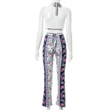 New printed bohemian high-waisted micro-flared trousers suit K21ST410