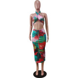 Fashion sexy tie-dye hollow wrap-chest long skirt WY6794