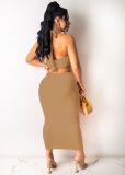 Fashion sexy solid color hollow wrap breast skirt suit WY6784