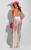 Ladies beach long skirt sexy see-through body deep V-neck halter neck tie tight skirt Z098