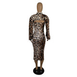 New fashion two-piece leopard print long-sleeved dress P8607