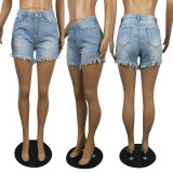 New style high waist ripped fringe washed wide-leg casual denim shorts p8606