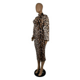 New fashion two-piece leopard print long-sleeved dress P8607