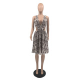 Fashion sexy fan-shaped print dress QS51009